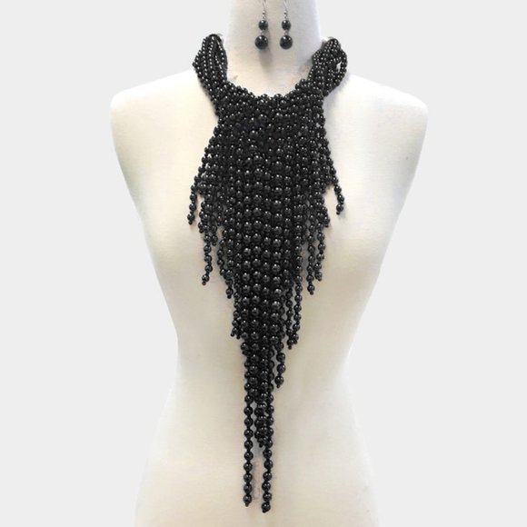 Elegant Statement Fringe Chunky Pearl Necklace Set - Picture 4 of 4